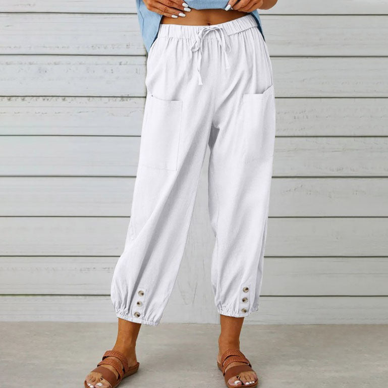 Damen Elegante Weite Hose aus Baumwolle und Leinen