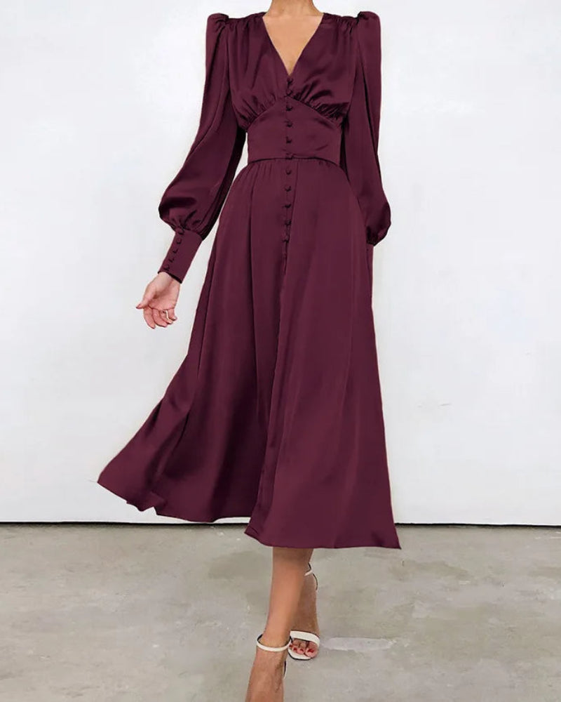 Elegant Satin V-Neck Maxi Dress for Women Timeless Elegance with a Modern Touch