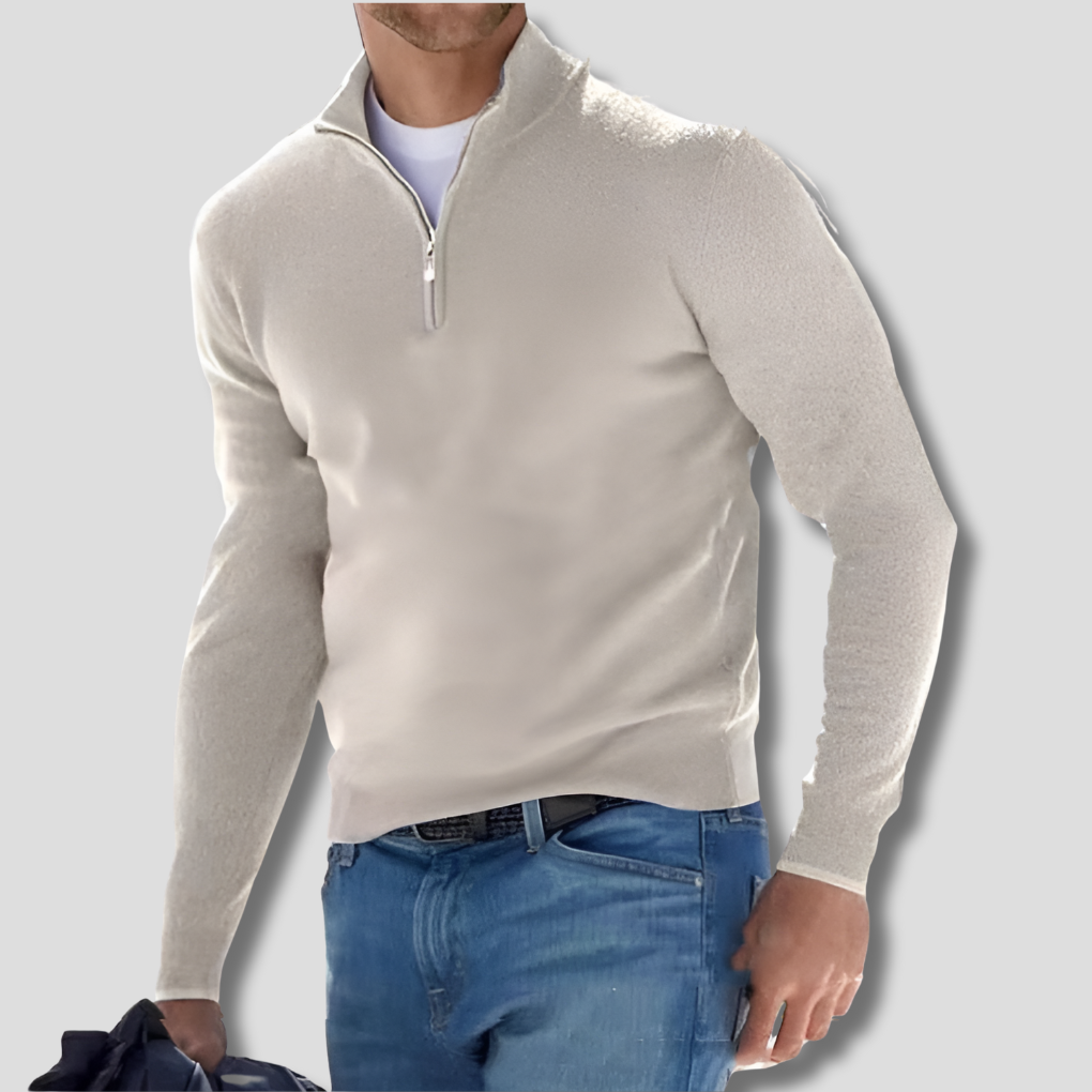 Herren-Strickpullover aus Baumwolle mit Reißverschlusskragen