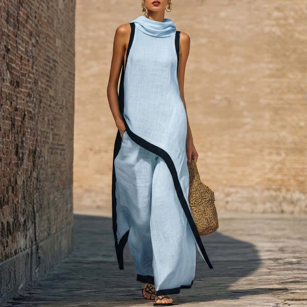 Damen Elegantes Ärmelloses Top- und Weite-Hosen-Set