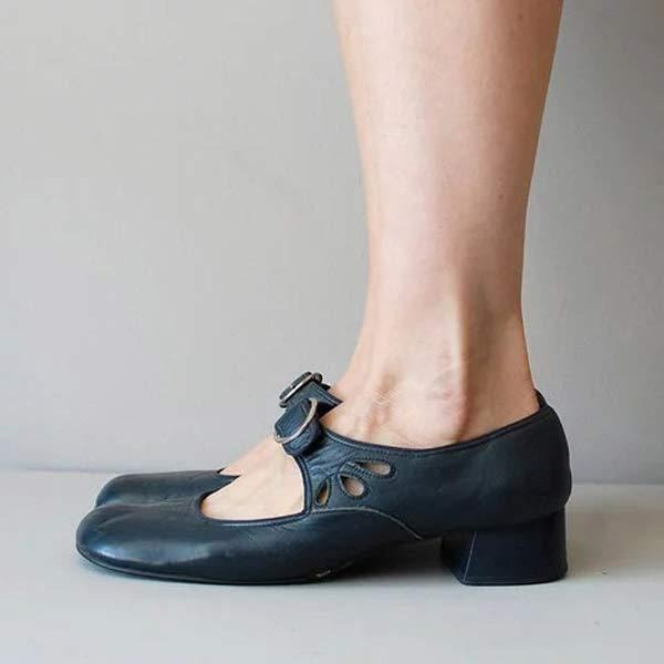 Elegante Leder Pumps mit niedrigem Blockabsatz