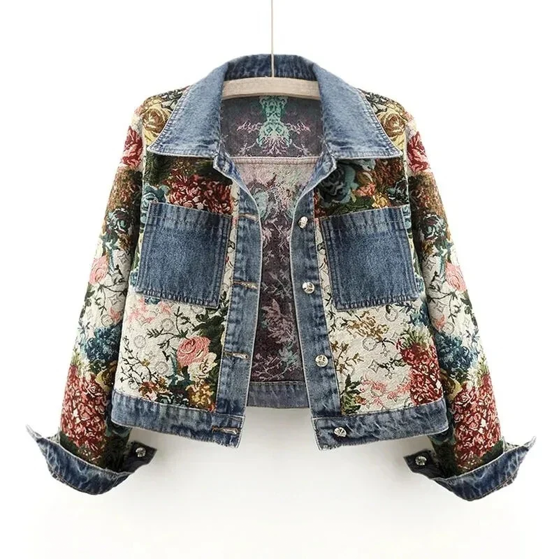 Damen-Denimjacke mit floraler Stickerei