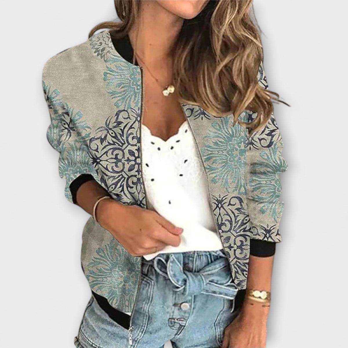 Damen Jacke mit Reißverschluss und Muster