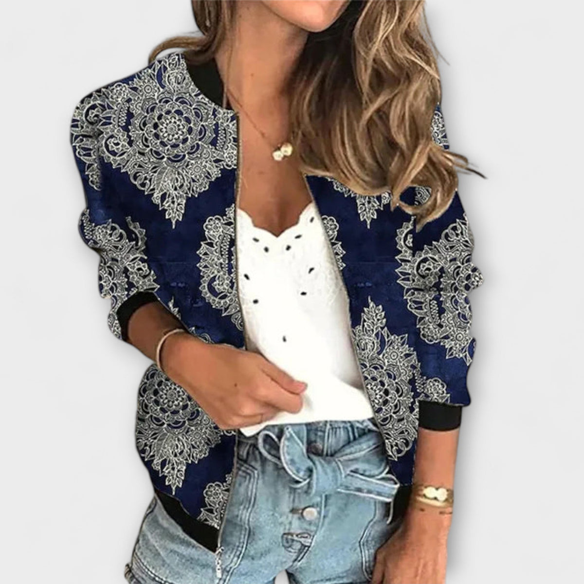 Damen Jacke mit Reißverschluss und Muster