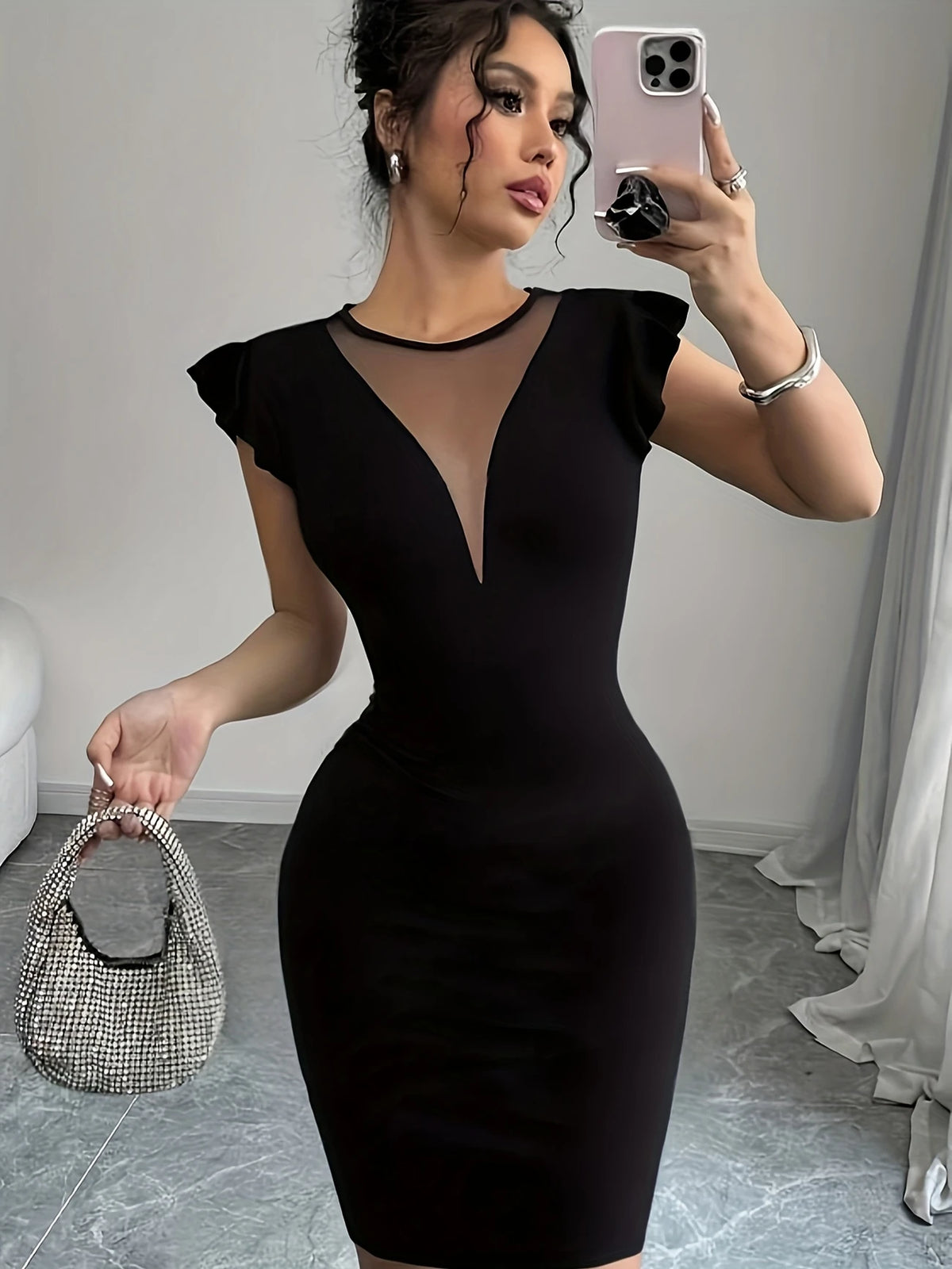 Bodycon Strickkleid für Damen – Rundhals, Puffärmel, Stretch, vielseitig, modisch, für Freizeit und Abend