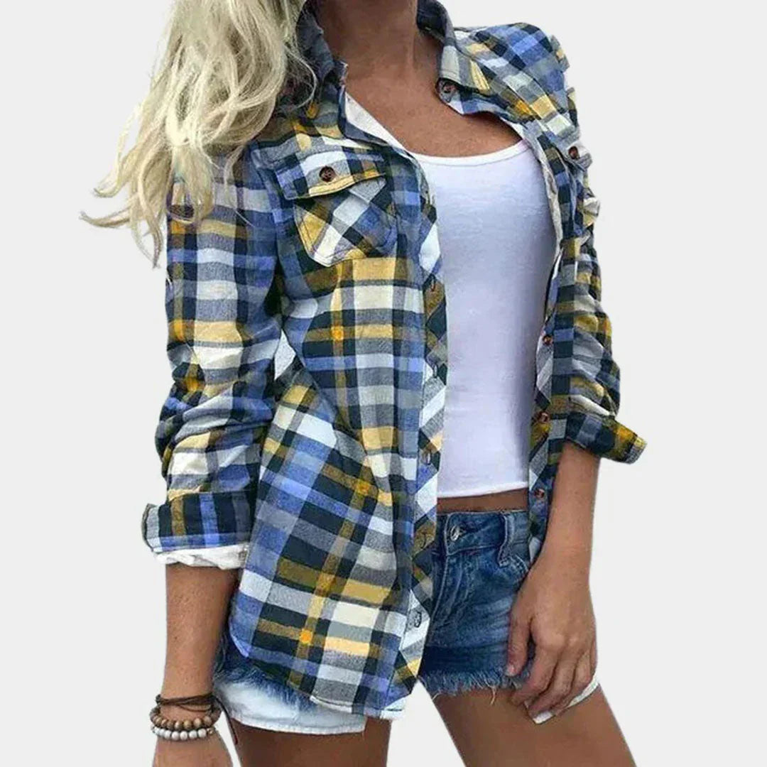 PlaidEase – Women's Blouse with Timeless Plaid Design and Feminine Touch