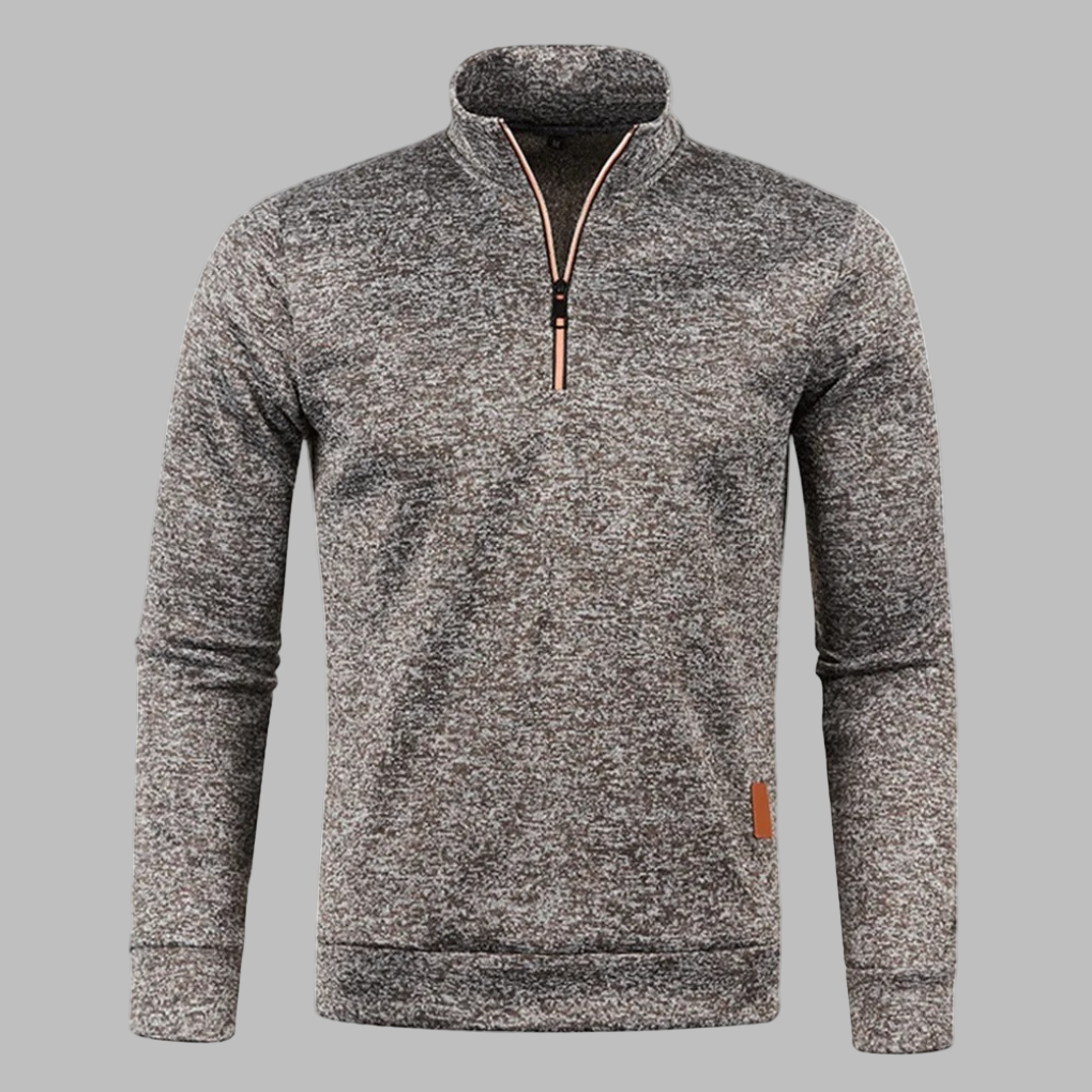 Grijze herenfleece met halve rits, warme trui voor herfst en winter, comfortabele en stijlvolle kleding, ideaal voor casual en outdoor activiteiten.