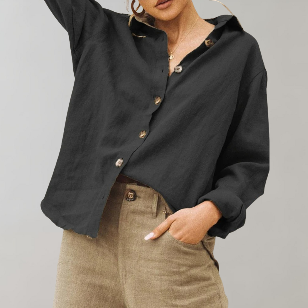 Vintage-Leinenbluse für Damen mit Oversize-Passform und klassischem Kragen