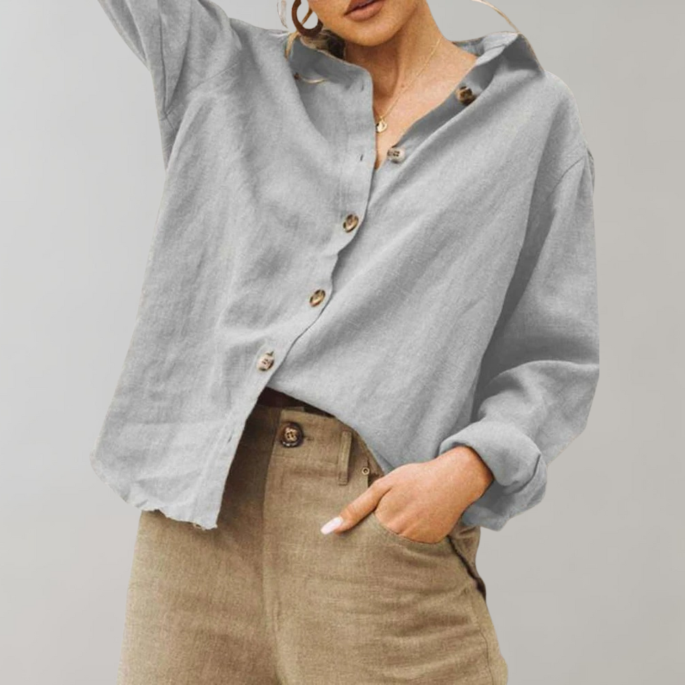 Vintage-Leinenbluse für Damen mit Oversize-Passform und klassischem Kragen