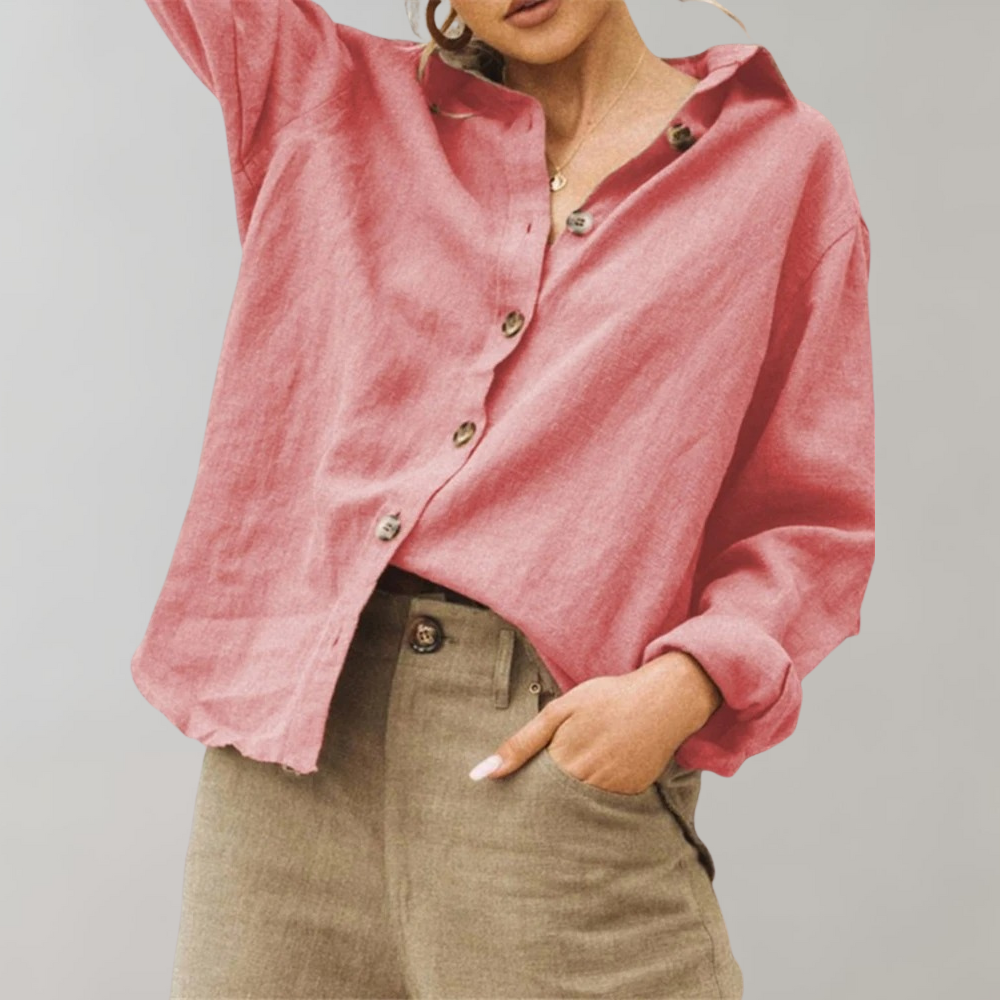 Vintage-Leinenbluse für Damen mit Oversize-Passform und klassischem Kragen