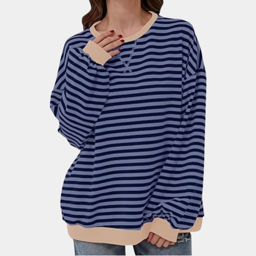 Oversize-Langarm-T-Shirt mit Streifen für Damen