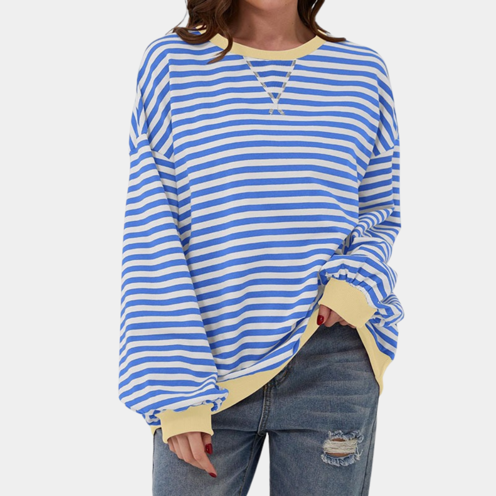 Oversize-Langarm-T-Shirt mit Streifen für Damen