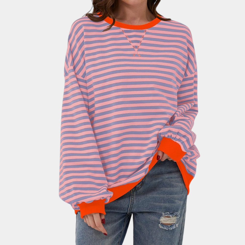 Oversize-Langarm-T-Shirt mit Streifen für Damen