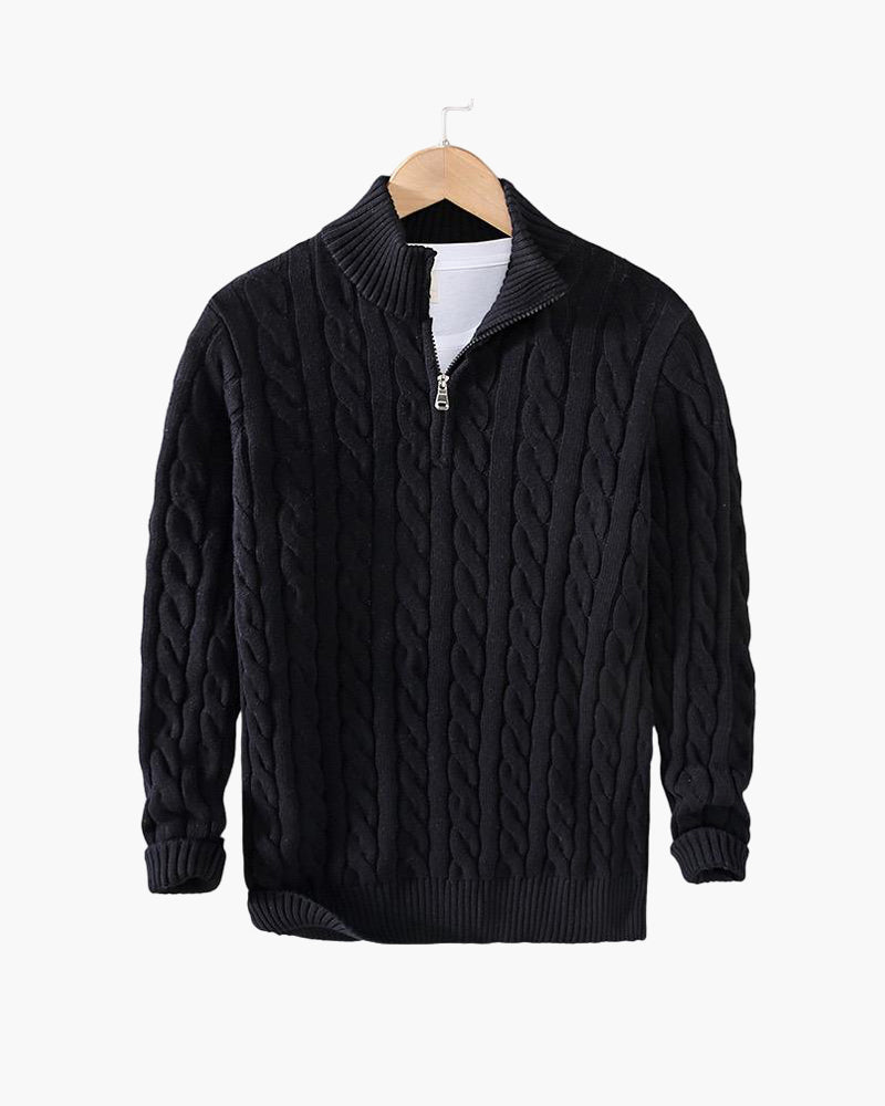 Herren Zip-Pullover Aus Baumwolle mit Zopfmuster