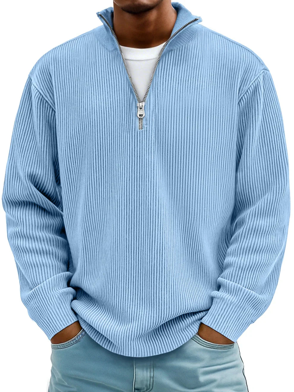 Herren Eleganter Strickpullover mit Reißverschlusskragen