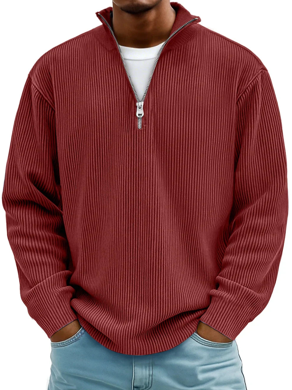 Herren Eleganter Strickpullover mit Reißverschlusskragen