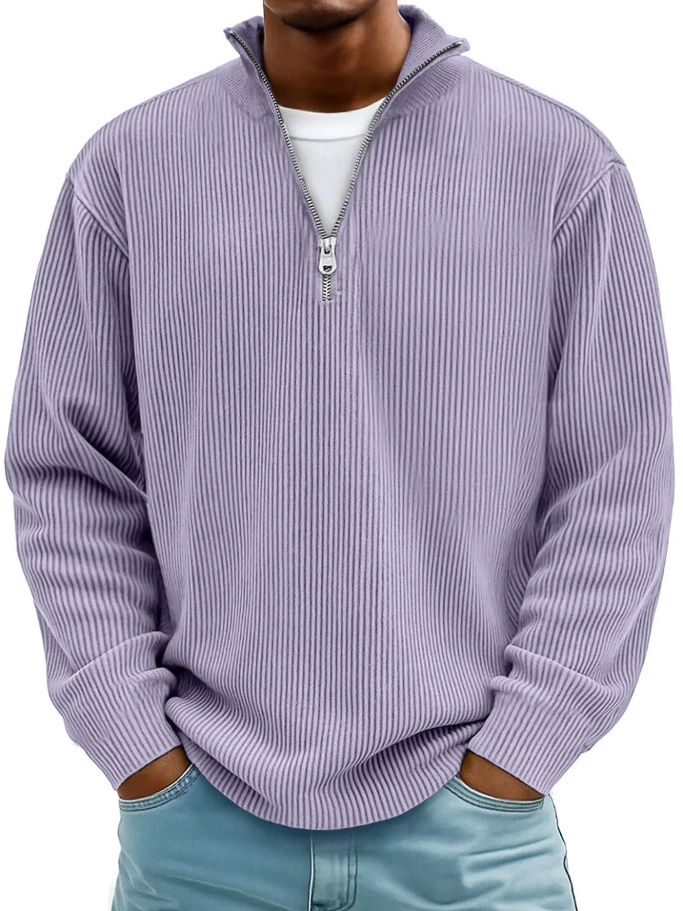 Herren Eleganter Strickpullover mit Reißverschlusskragen