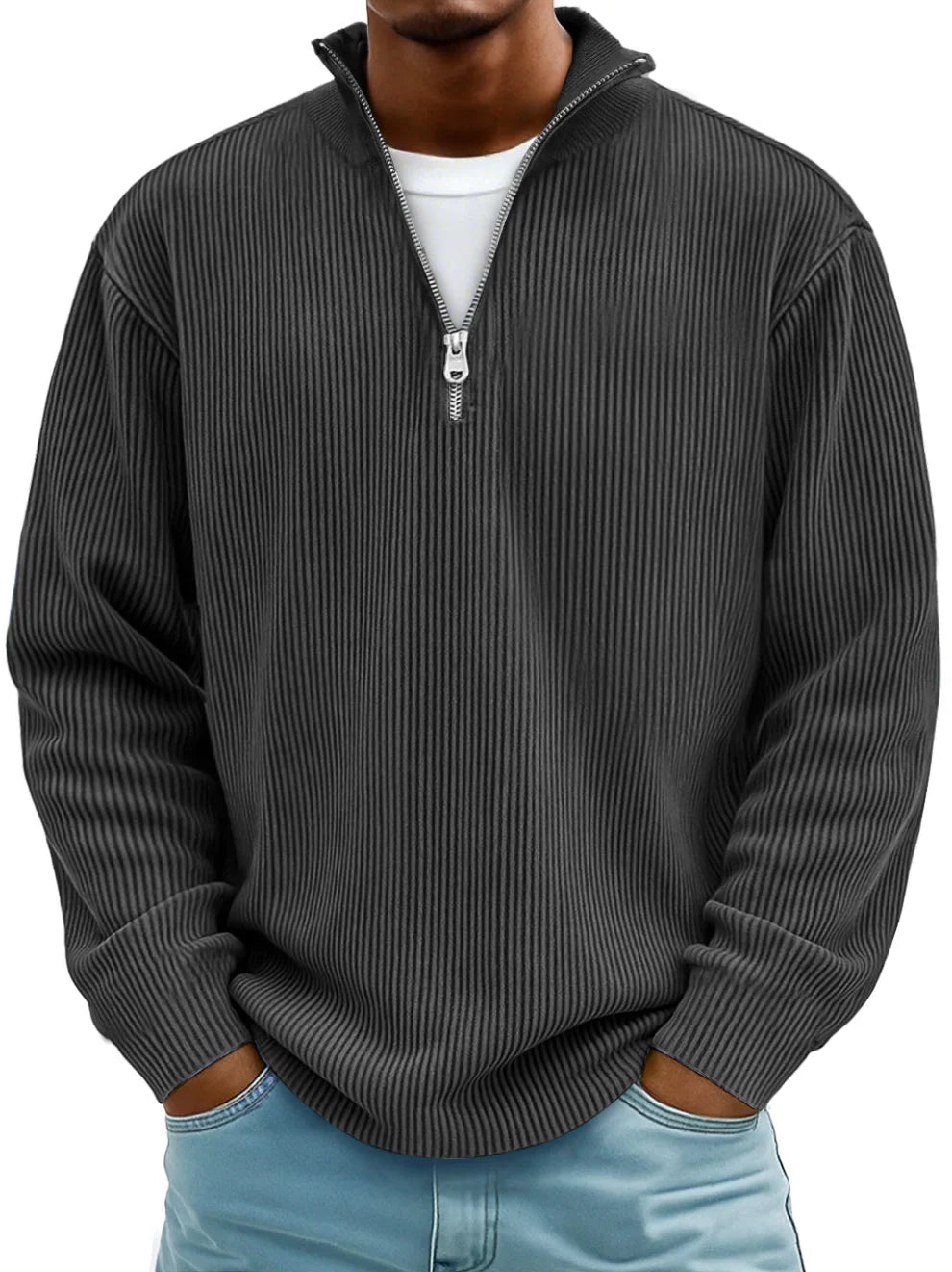 Herren Eleganter Strickpullover mit Reißverschlusskragen