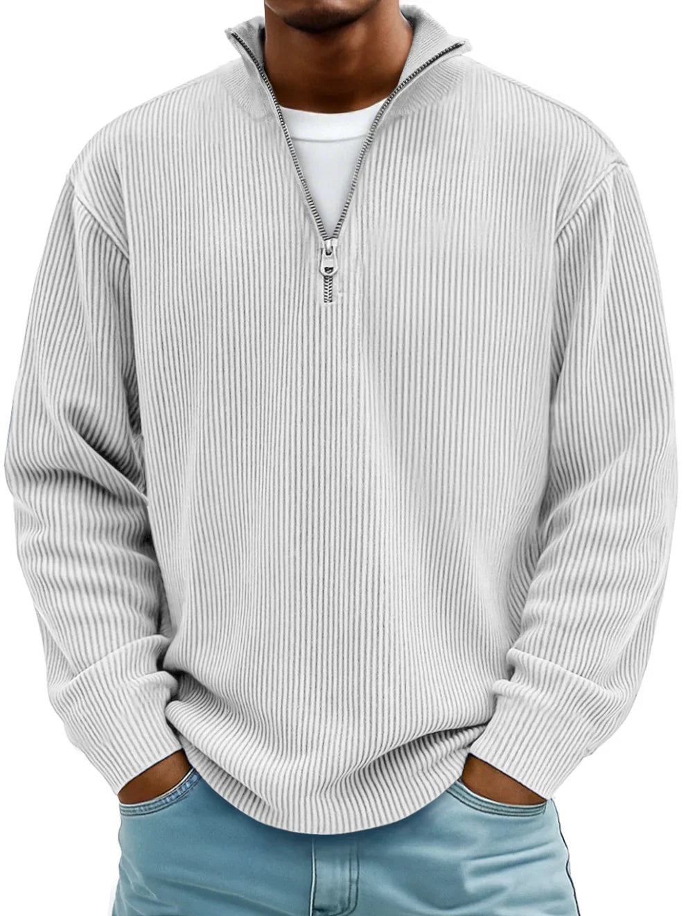 Herren Eleganter Strickpullover mit Reißverschlusskragen