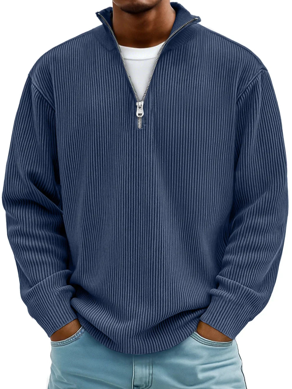 Herren Eleganter Strickpullover mit Reißverschlusskragen