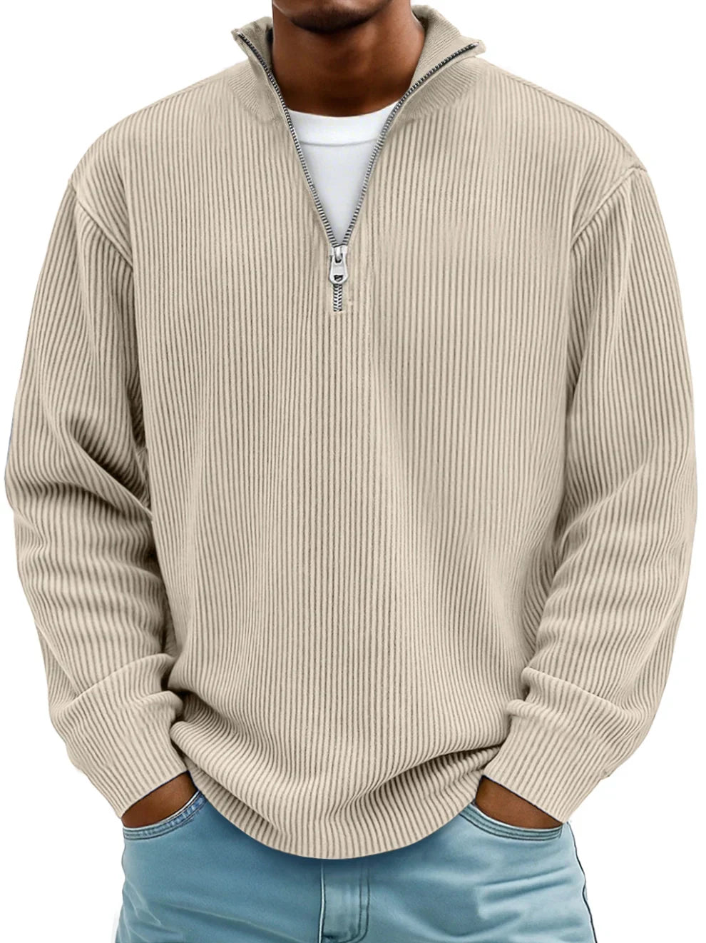 Herren Eleganter Strickpullover mit Reißverschlusskragen