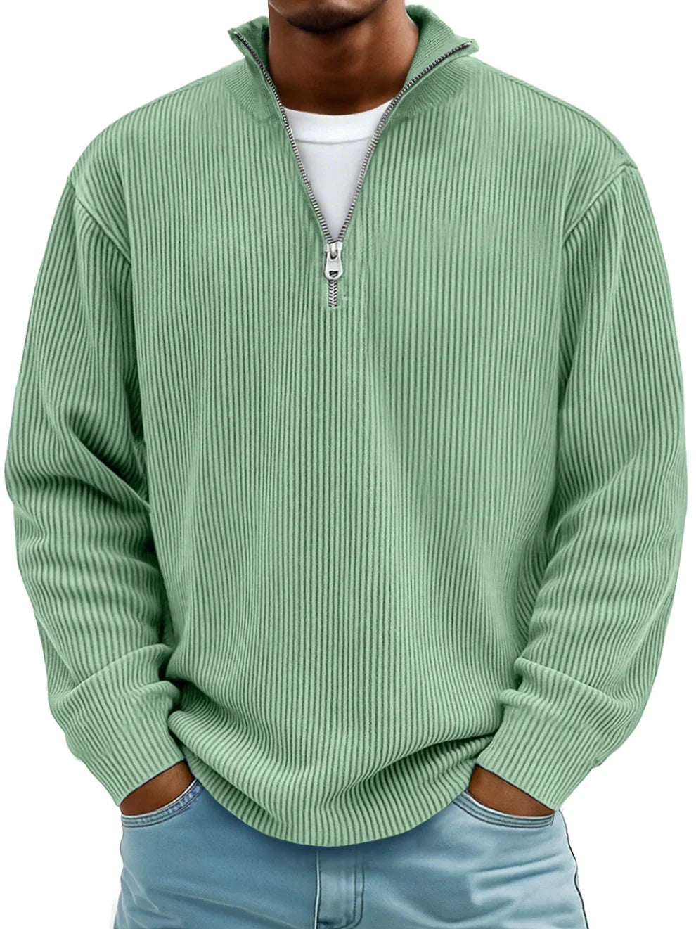 Herren Eleganter Strickpullover mit Reißverschlusskragen