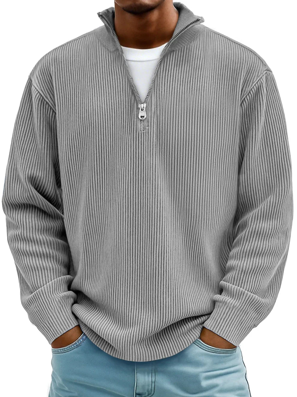 Herren Eleganter Strickpullover mit Reißverschlusskragen