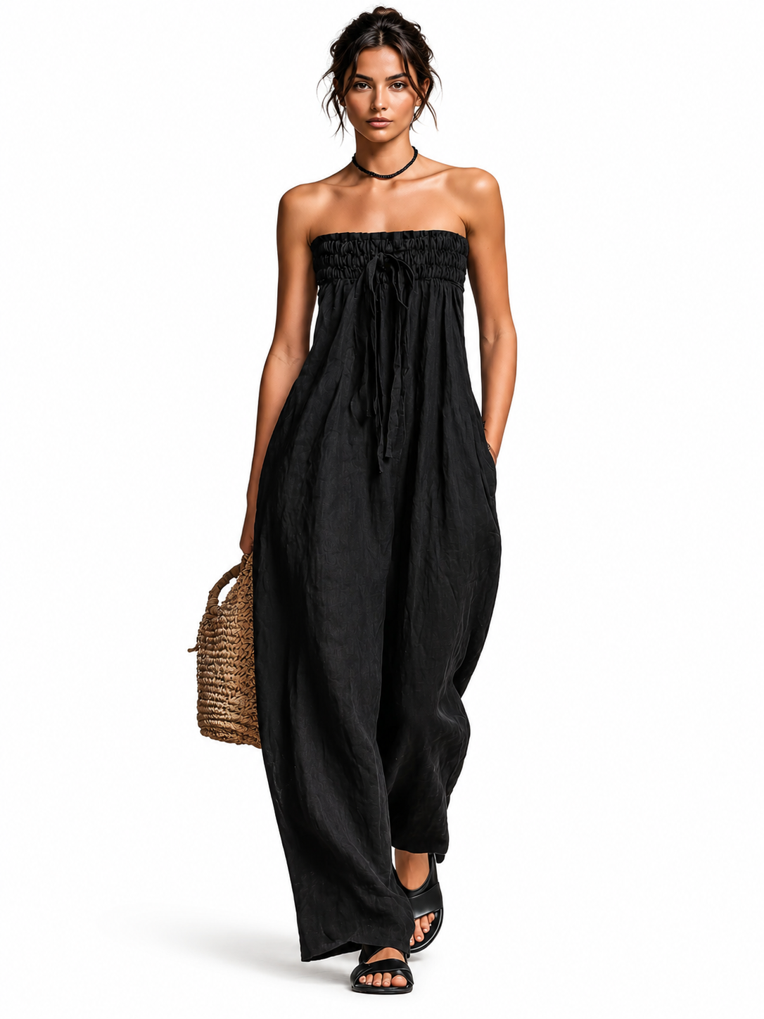 Damen Eleganter Trägerloser Overall mit Schleife