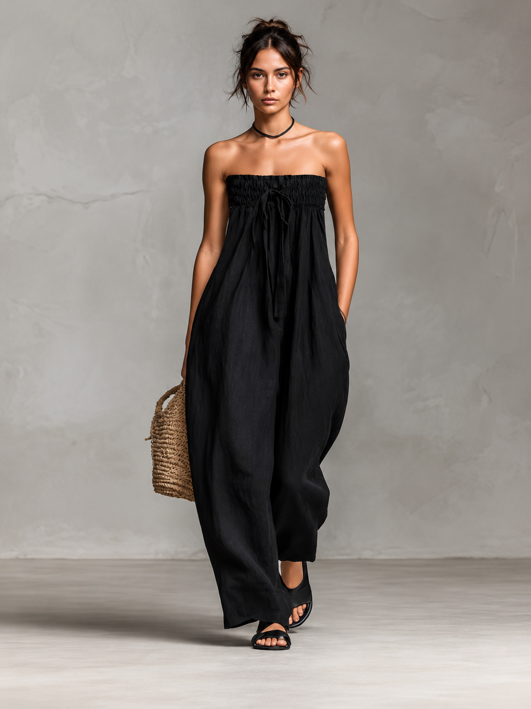 Damen Eleganter Trägerloser Overall mit Schleife