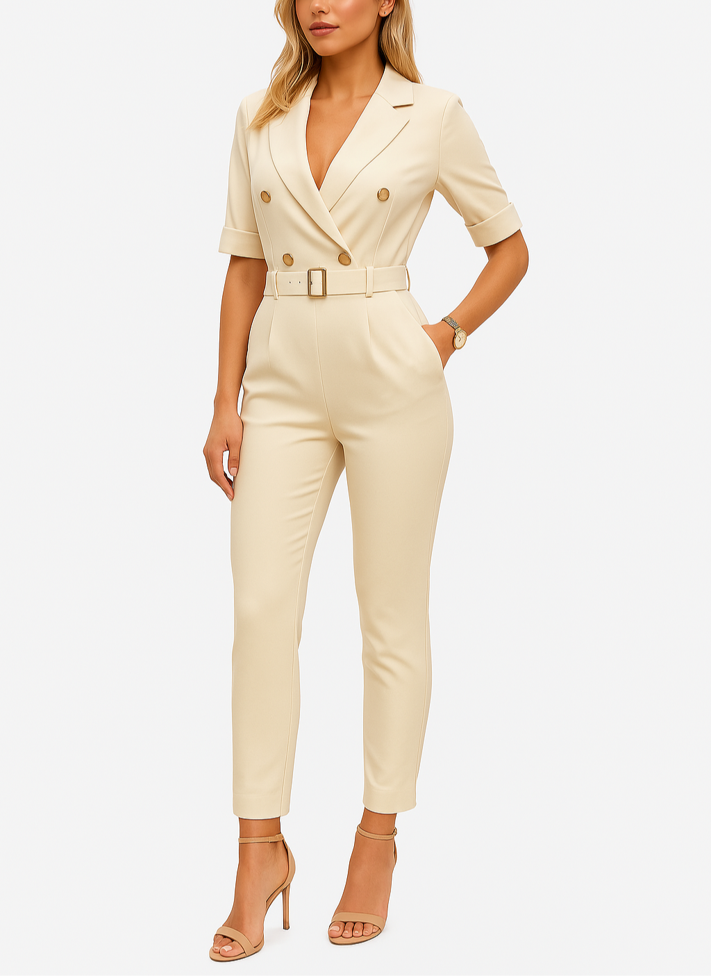 Eleganter Jumpsuit mit Reverskragen und Taillengürtel