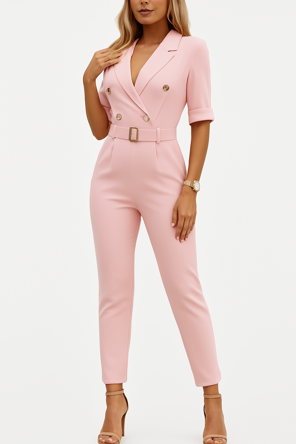 Eleganter Jumpsuit mit Reverskragen und Taillengürtel