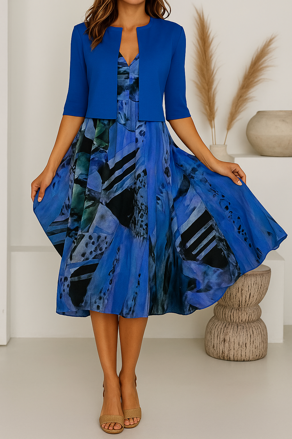 Elegantes Maxikleid mit Rüschenärmeln und Taillengürtel