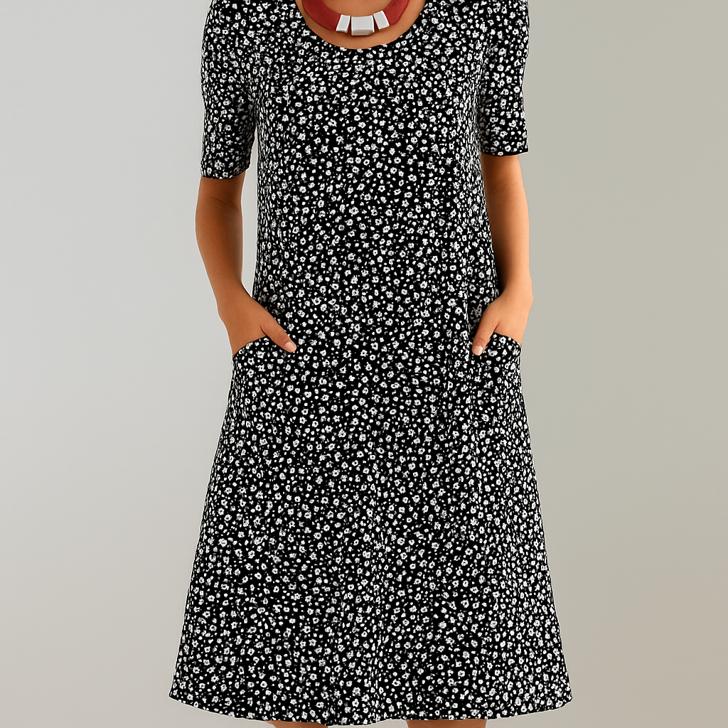 Midikleid mit Blumenmuster und hoher Taille und Taschen