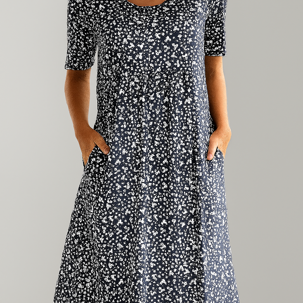 Midikleid mit Blumenmuster und hoher Taille und Taschen