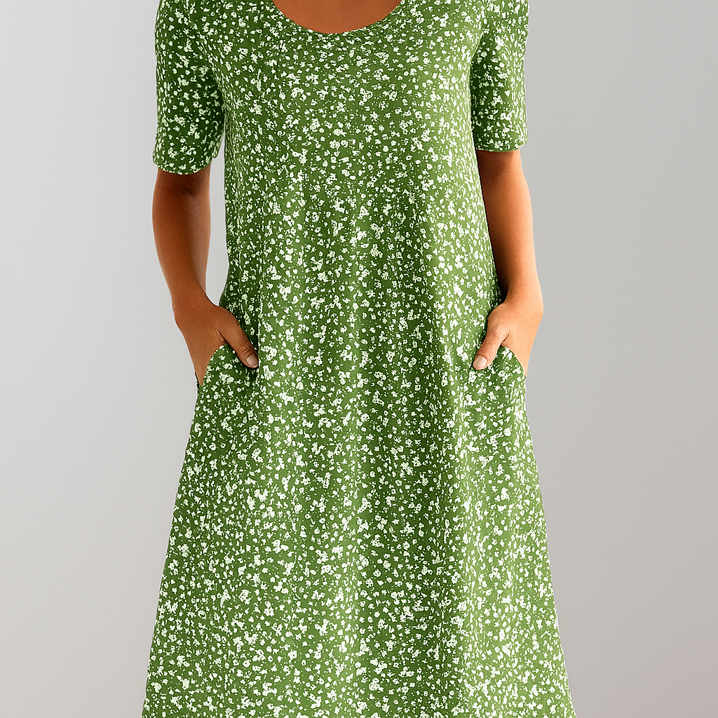 Midikleid mit Blumenmuster und hoher Taille und Taschen