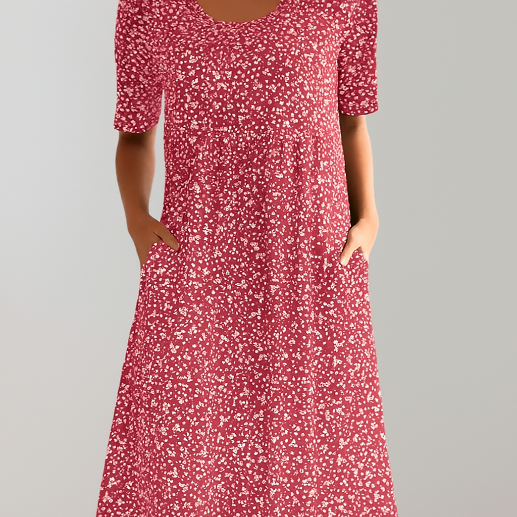 Midikleid mit Blumenmuster und hoher Taille und Taschen