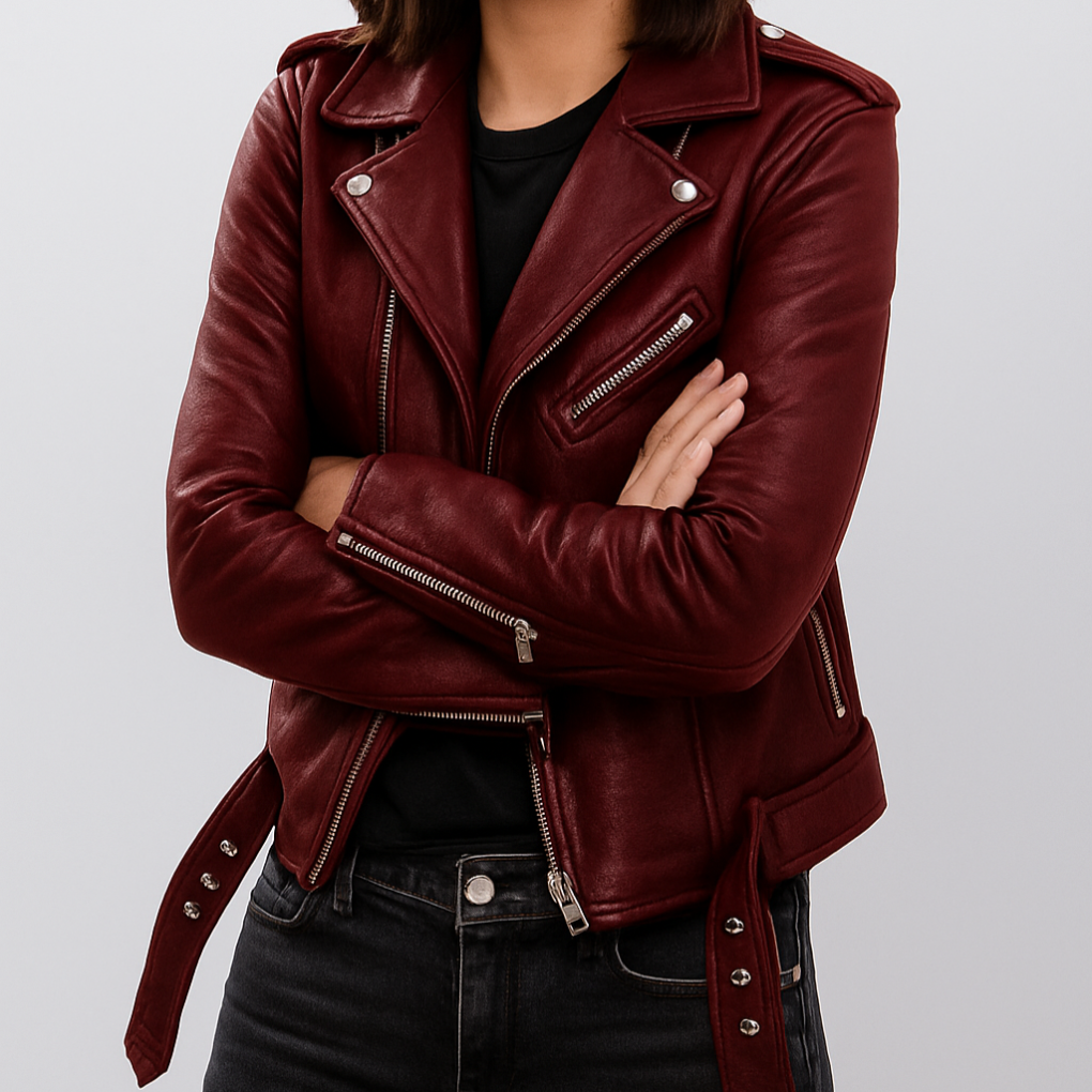 Slim Fit Biker-Lederjacke für Damen