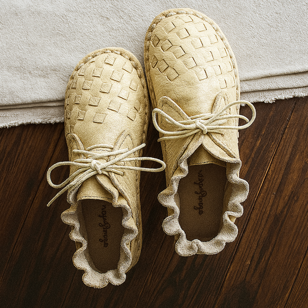 Handgemachte Rindsleder-Flats im Retro-Mori-Girl-Stil