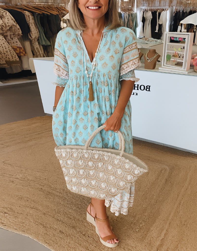 Bohemian-Kleid mit Laternenärmeln