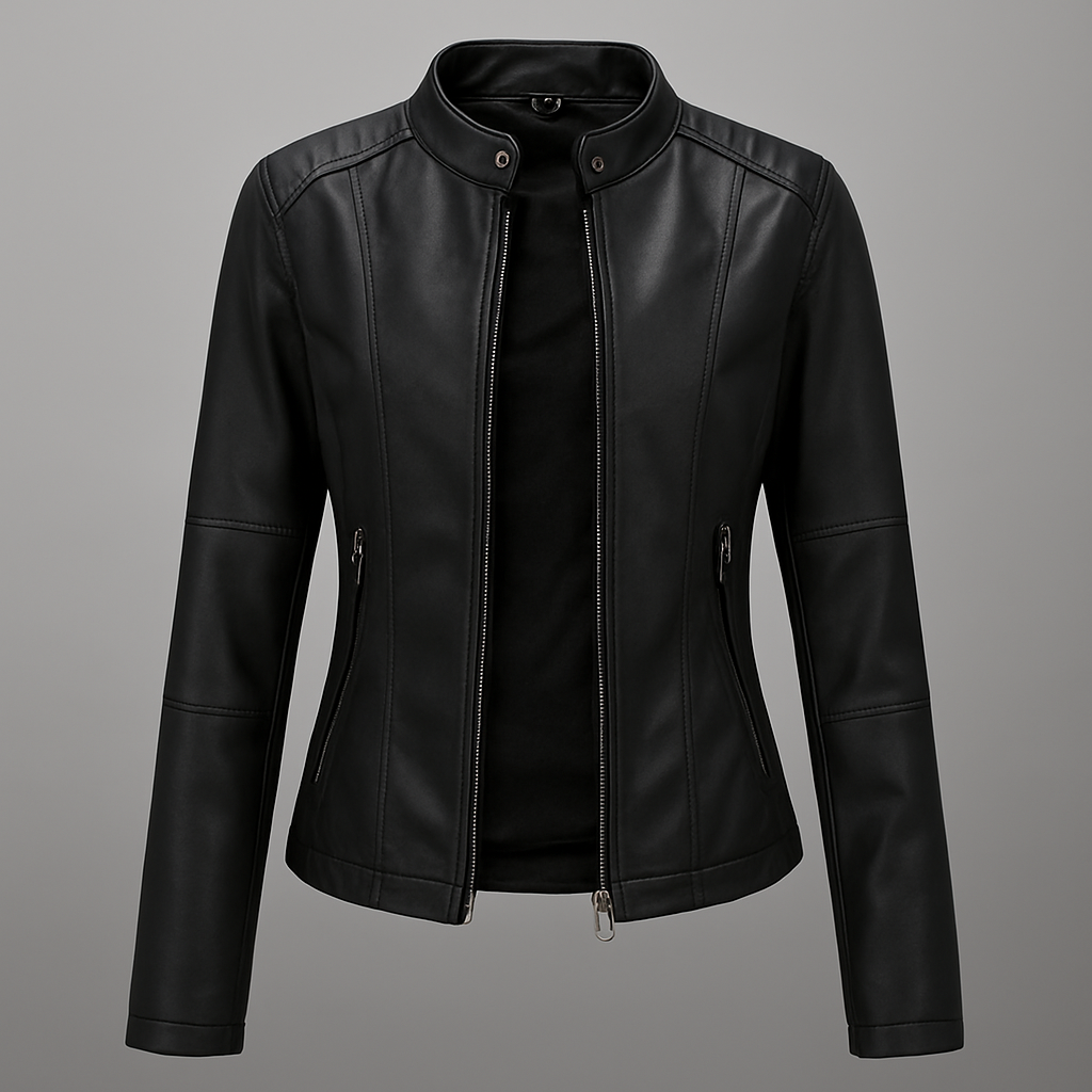 Taillierte rote Leder-Motorradjacke für Damen