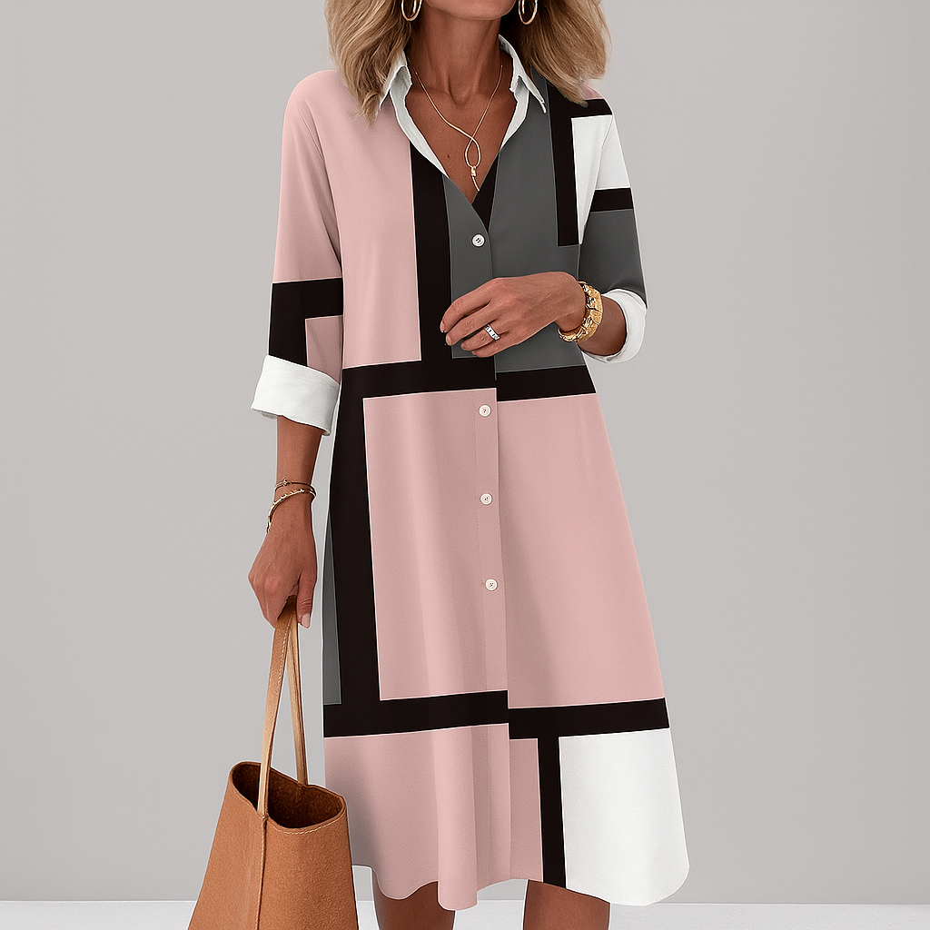 Hemdblusenkleid mit geometrischem Muster für Damen