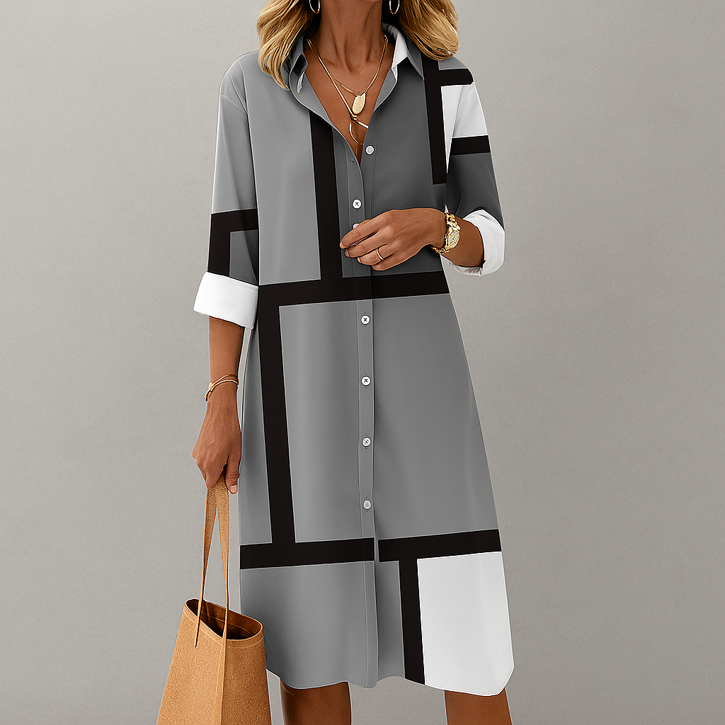 Hemdblusenkleid mit geometrischem Muster für Damen