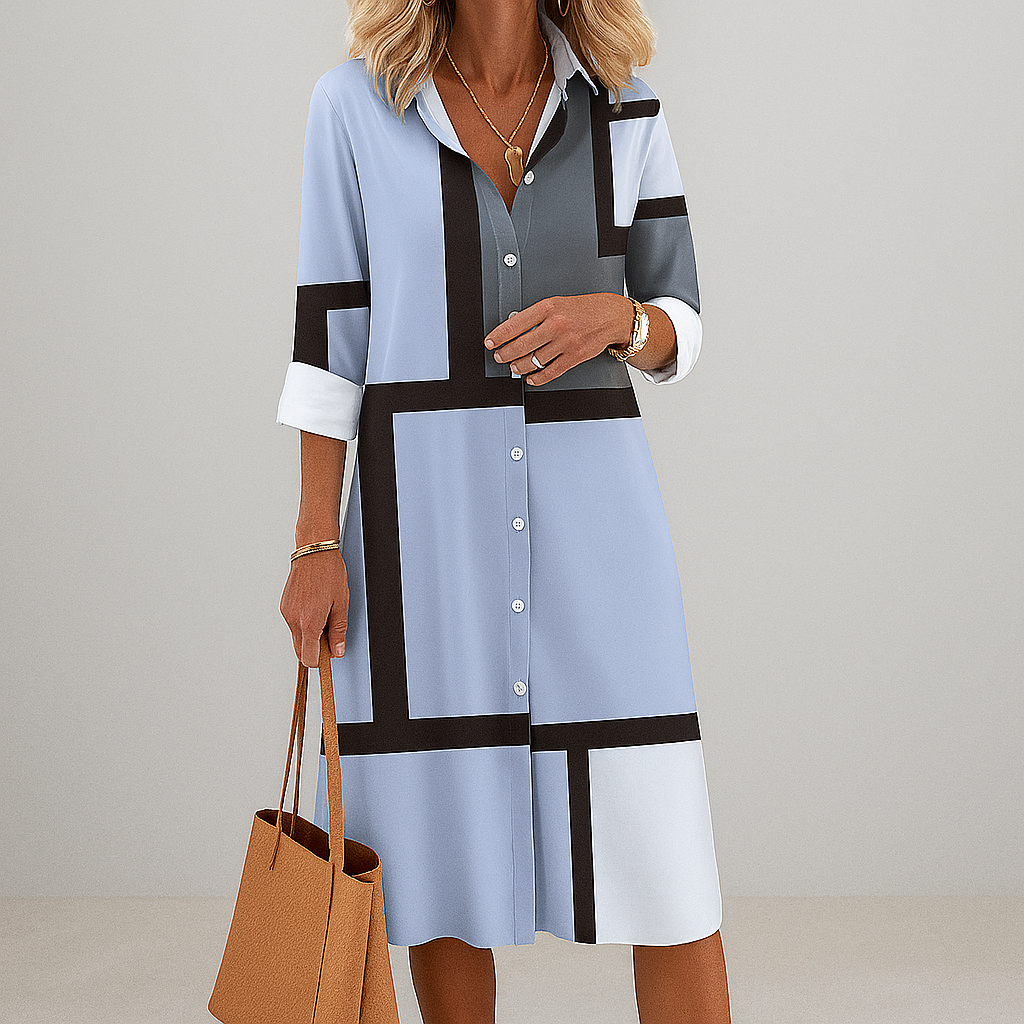 Hemdblusenkleid mit geometrischem Muster für Damen