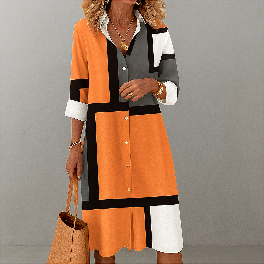 Hemdblusenkleid mit geometrischem Muster für Damen