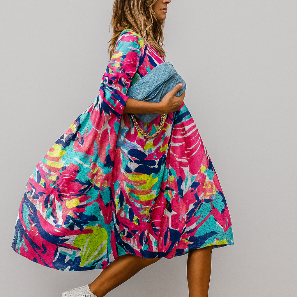 Oversize-Midi-Hemdkleid mit Blumenmuster