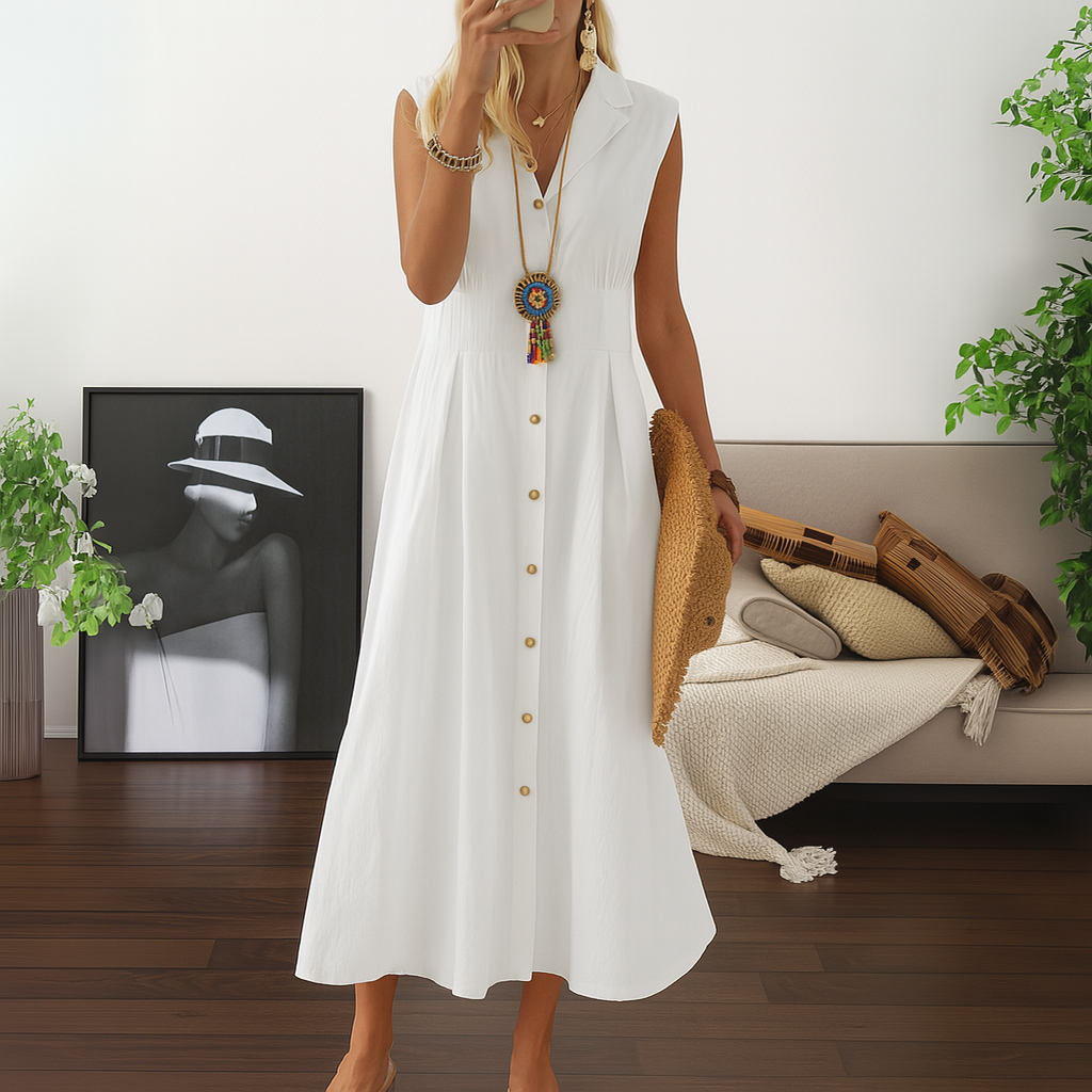 Fließendes Maxikleid in A-Linie mit Knopfleiste