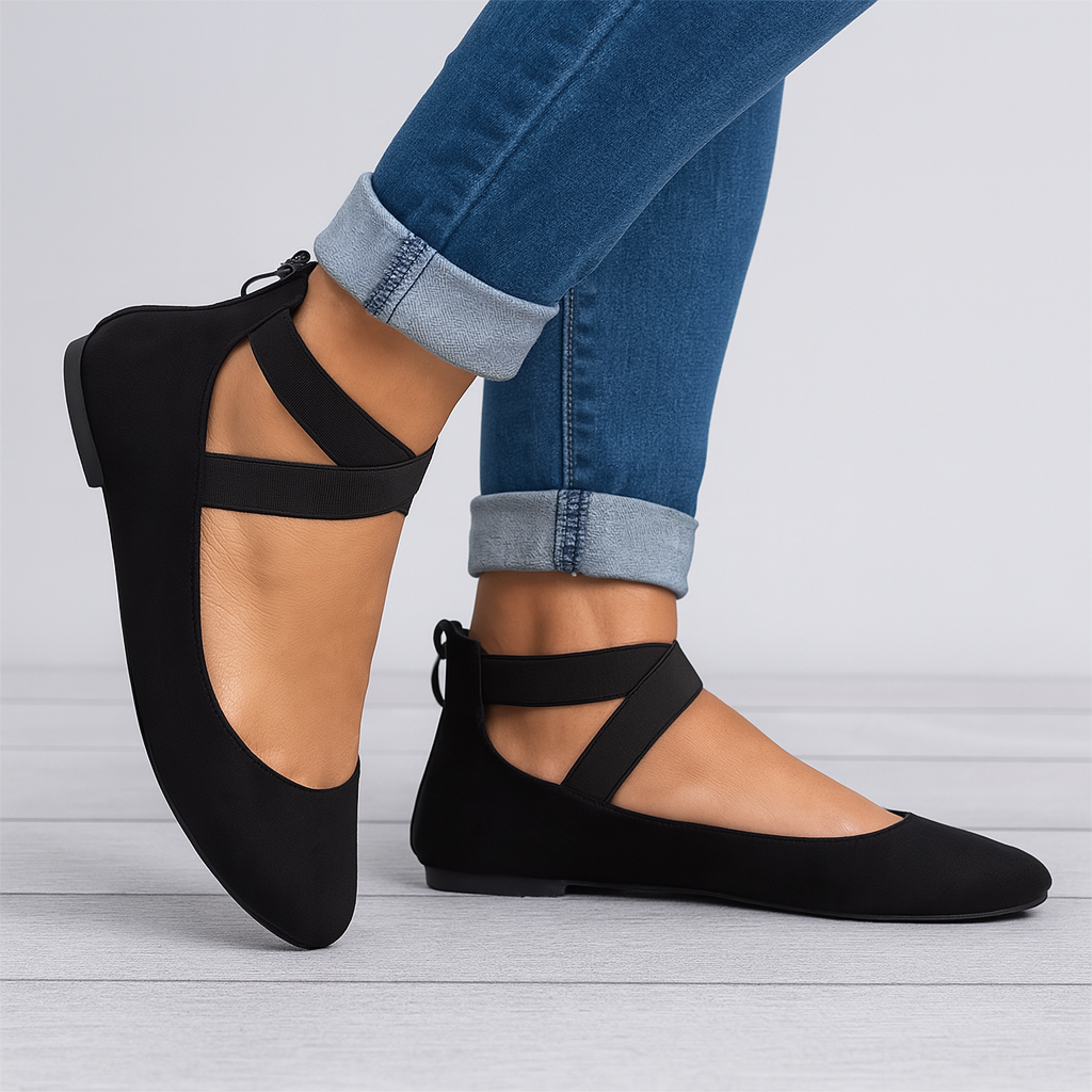Ballerinas mit elastischem Riemen und Wildleder-Finish