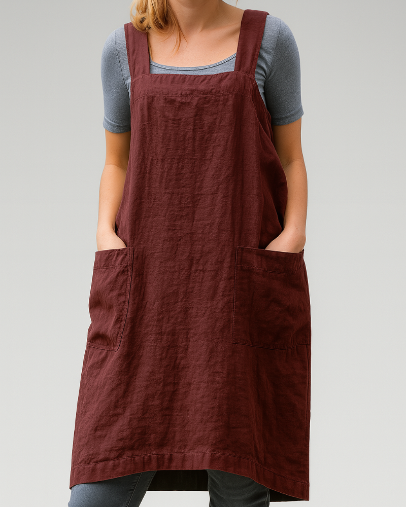 Damen-Kleid im Schürzenstil aus Baumwoll-Leinen mit Taschen