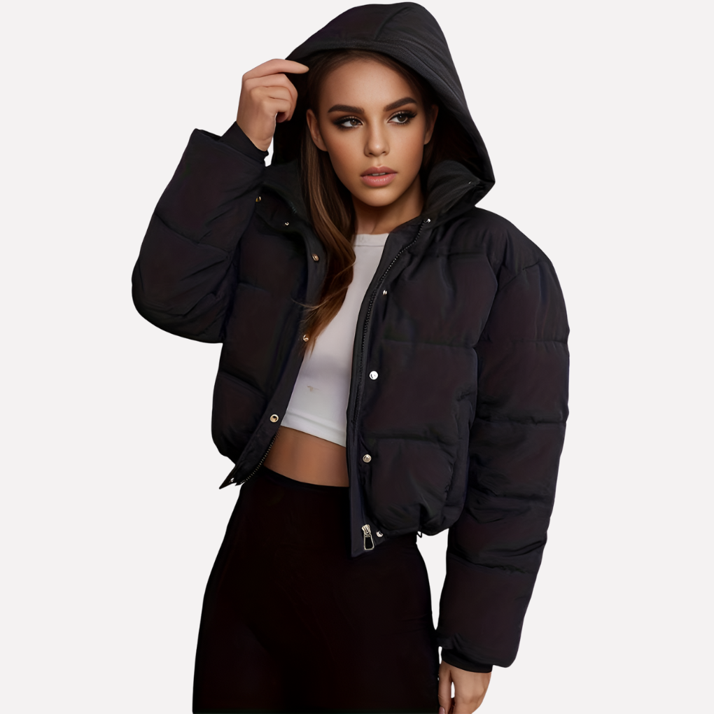 Damen Kurzjacke mit Kapuze und Frontreißverschluss