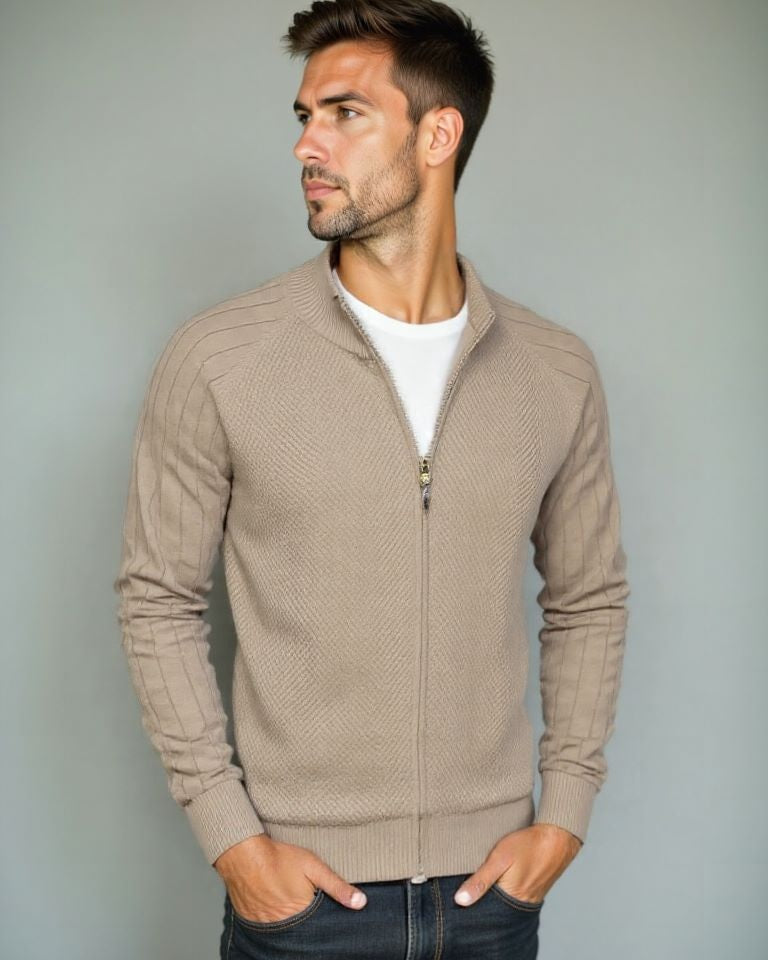Herren Eleganter Jacquard-Pullover mit Rippdetails